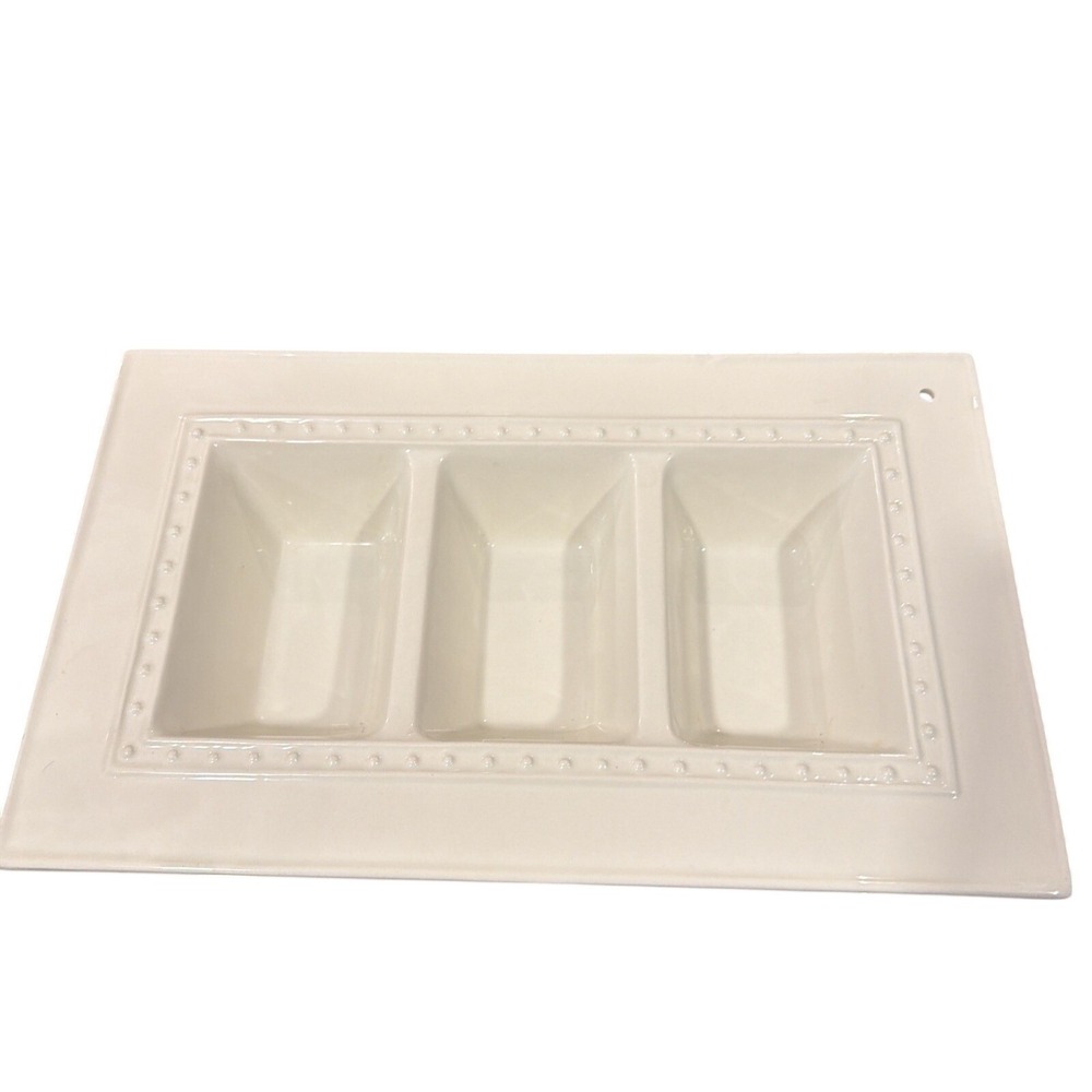 Napa Home & Garden White Ceramic 3 Compartment Beaded Serving Tray 14x8.5 - Picture 1 of 7